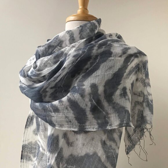 Artist Made Lightweight Tie Dye Scarf with Fringe, Silk and Rayon - Picture 2 of 5